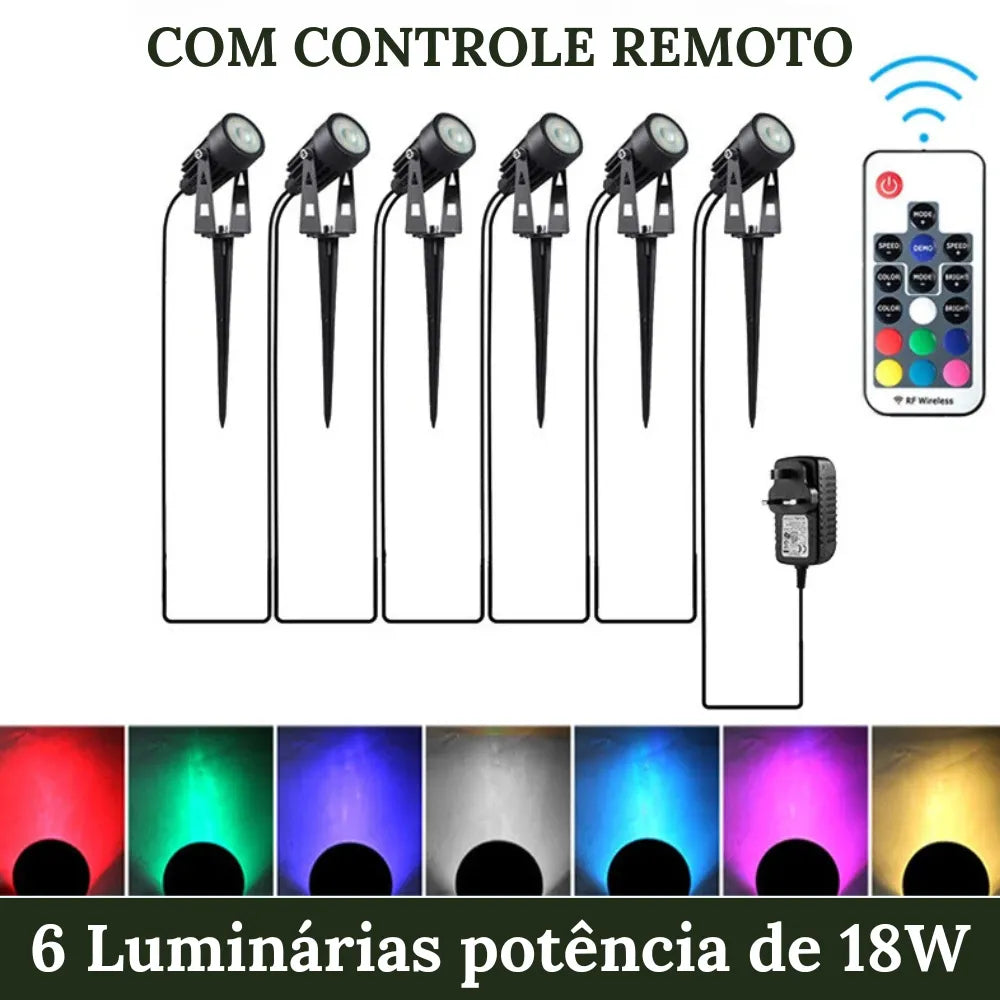 6 Luminárias de 18W com controle remoto