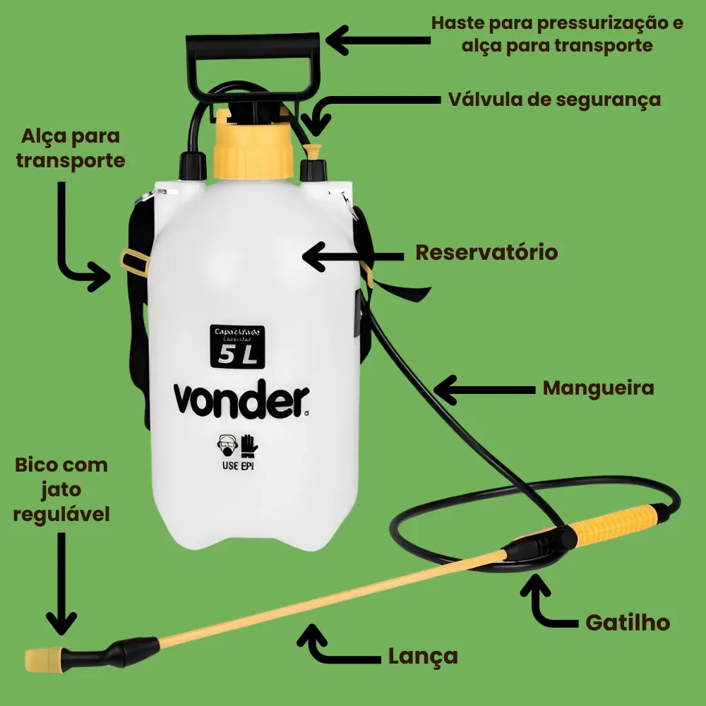 Pulverizador vonder 5l pl 005 compressao previa jato regulavel Loja do Jardinista