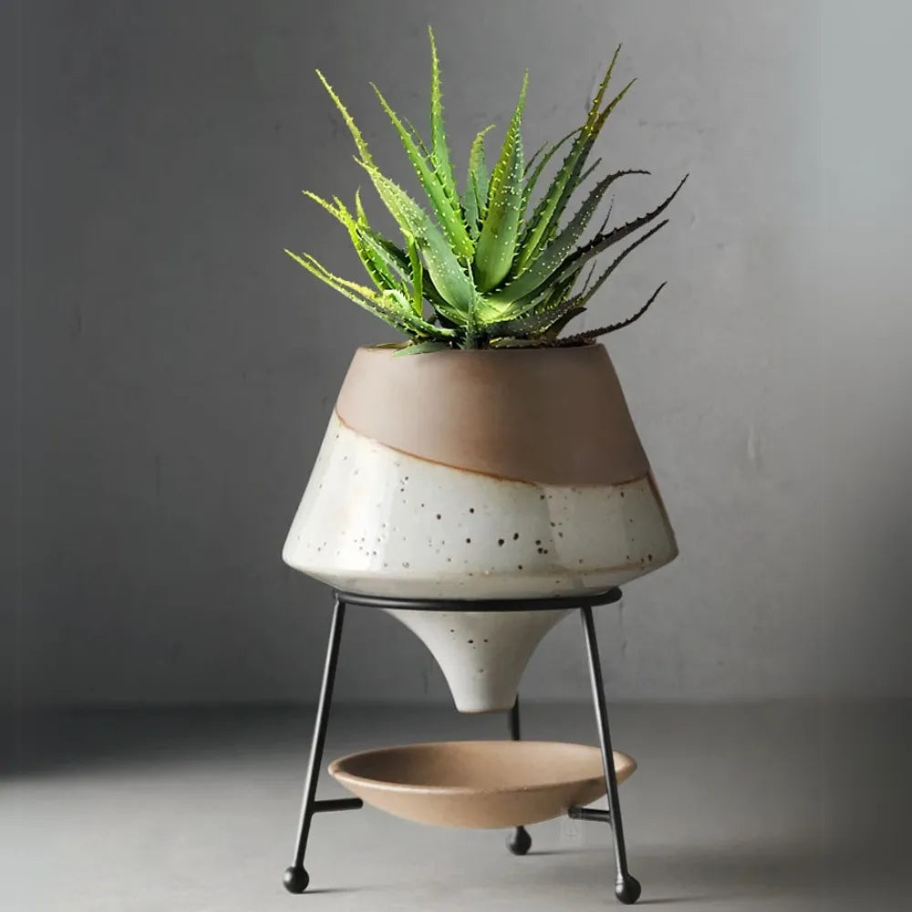 Vaso-Ceramico-Teardrop-com-Suporte-de-Metal-Loja-do-Jardinista