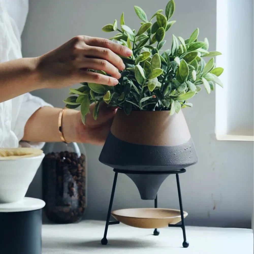 Vaso-Ceramico-Teardrop-com-Suporte-de-Metal-Loja-do-Jardinista