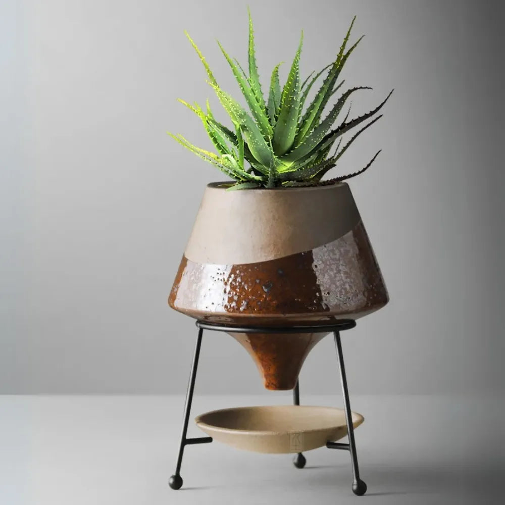 Vaso-Ceramico-Teardrop-com-Suporte-de-Metal-Loja-do-Jardinista