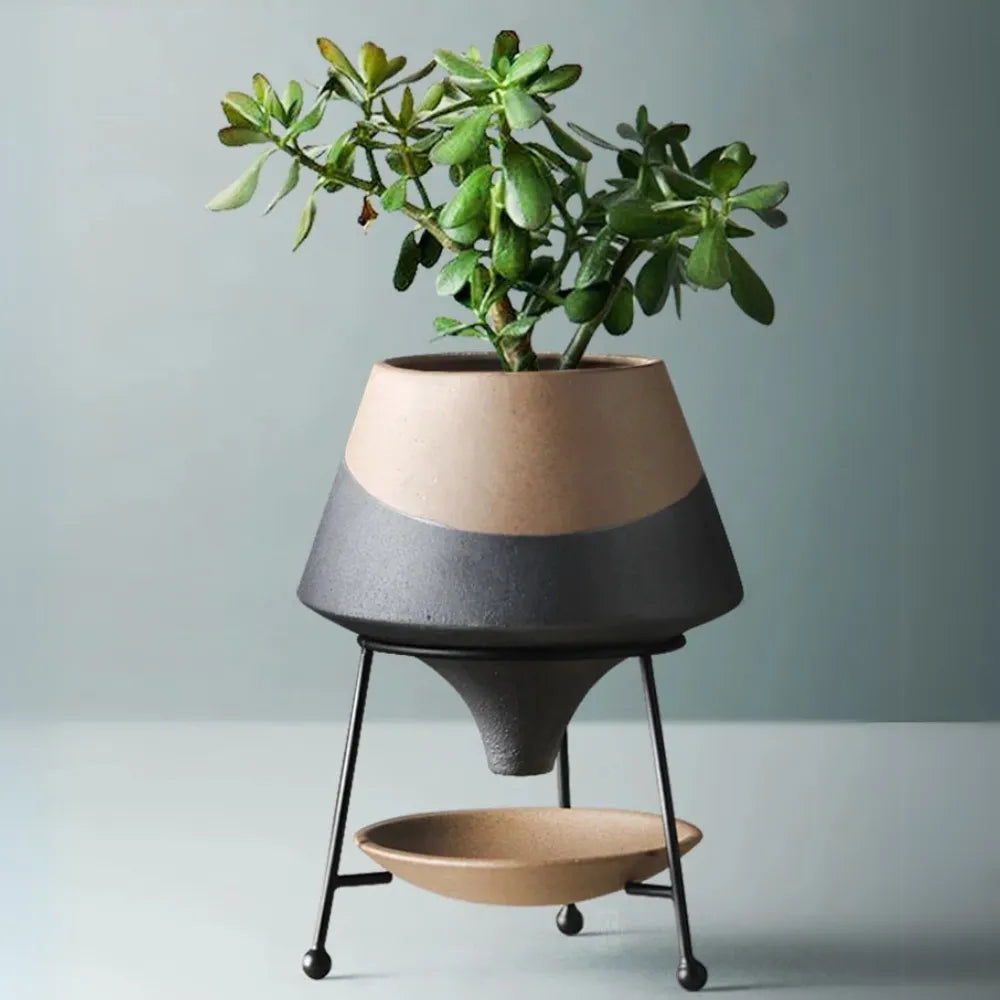 Vaso-Ceramico-Teardrop-com-Suporte-de-Metal-Loja-do-Jardinista