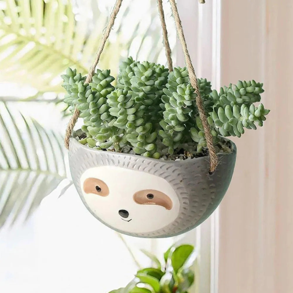 Vaso-de-Ceramica-Suspenso-Bicho-Preguica-Loja-do-Jardinista