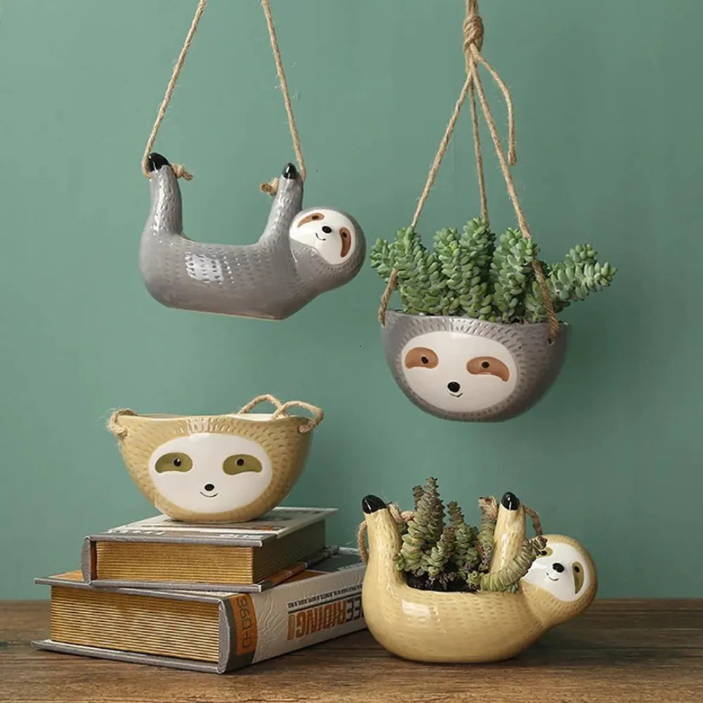 Vaso-de-Ceramica-Suspenso-Bicho-Preguica-Loja-do-Jardinista