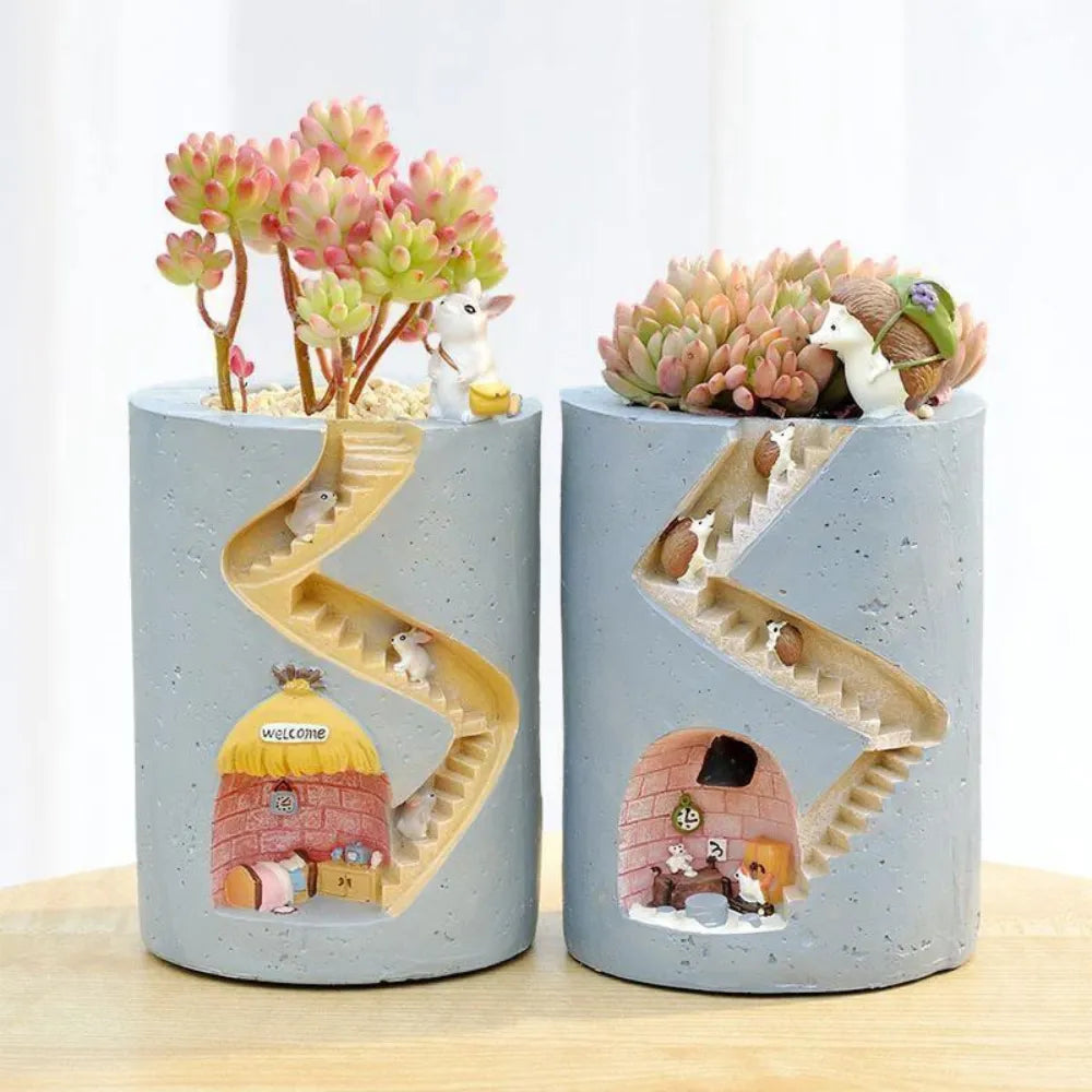 Vaso-de-Resina-Familia-Ourico-e-Coelho-Animal-Secret-Home-Loja-do-Jardinista