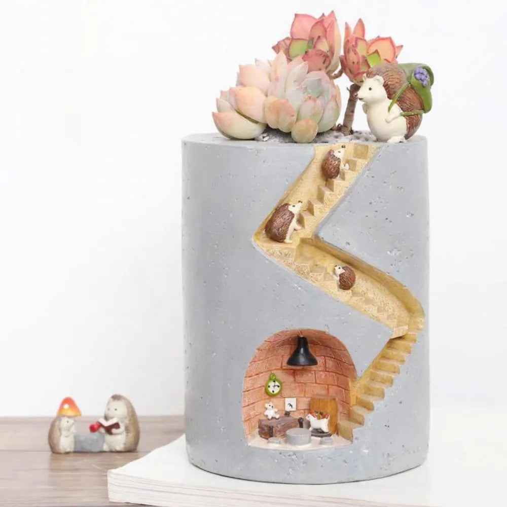 Vaso-de-Resina-Familia-Ourico-e-Coelho-Animal-Secret-Home-Loja-do-Jardinista