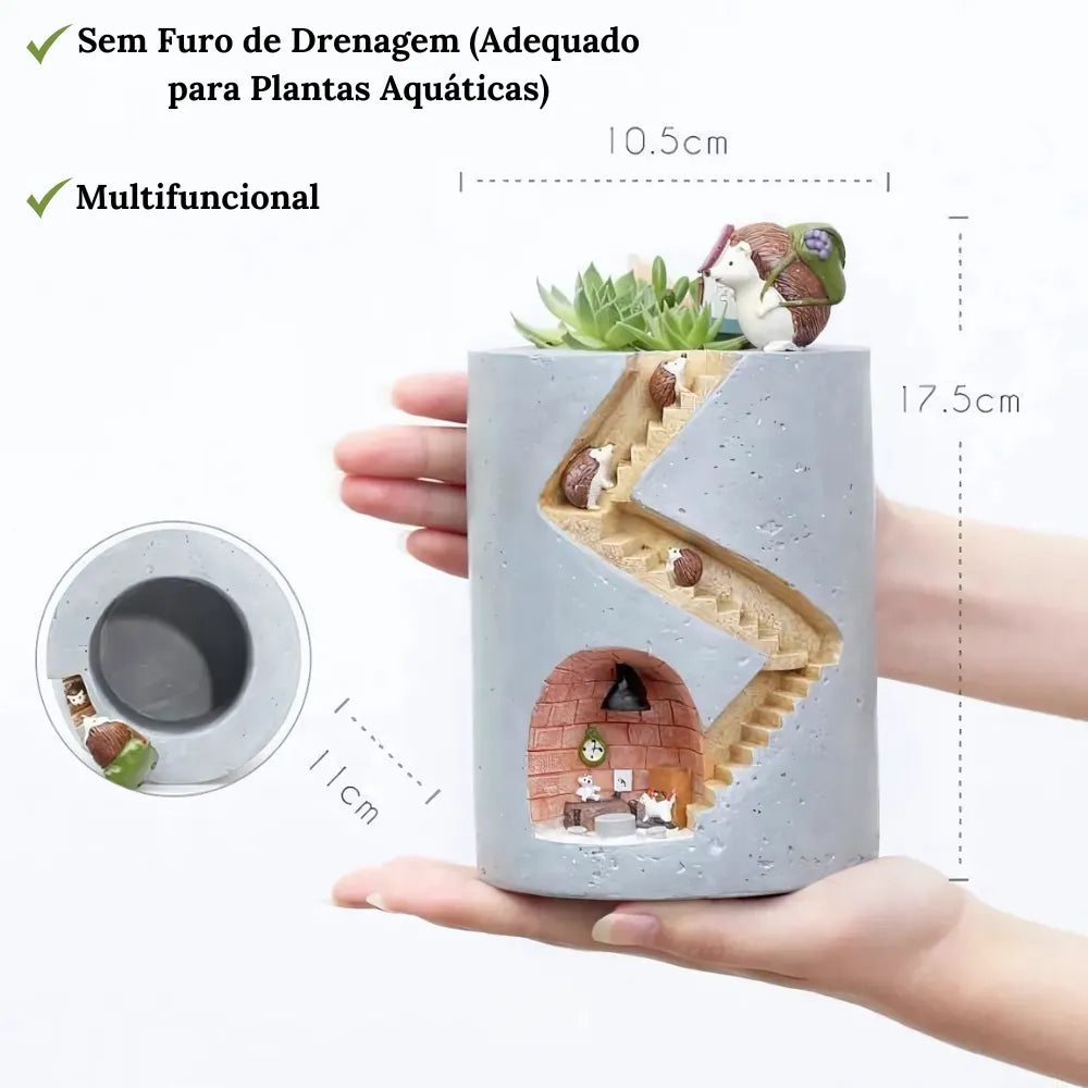 Vaso-de-Resina-Familia-Ourico-e-Coelho-Animal-Secret-Home-Loja-do-Jardinista