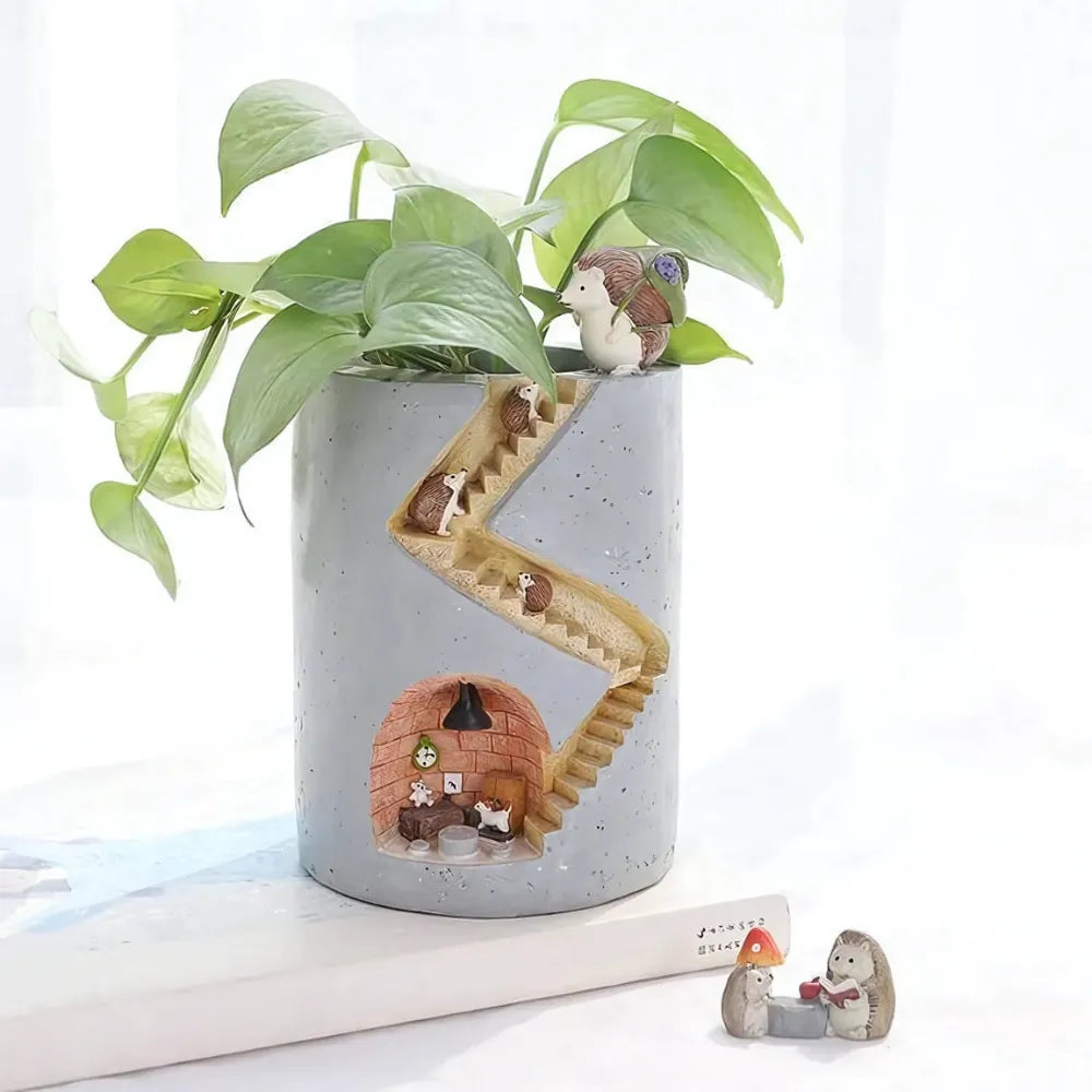 Vaso-de-Resina-Familia-Ourico-e-Coelho-Animal-Secret-Home-Loja-do-Jardinista