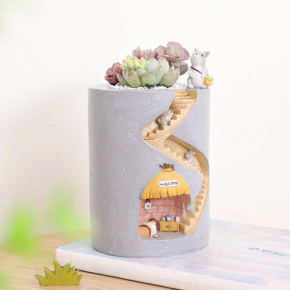 Vaso-de-Resina-Familia-Ourico-e-Coelho-Animal-Secret-Home-Loja-do-Jardinista