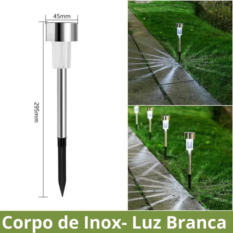 Com Corpo elegante de Inox, esse Kit deixará seu jardim bem iluminado.