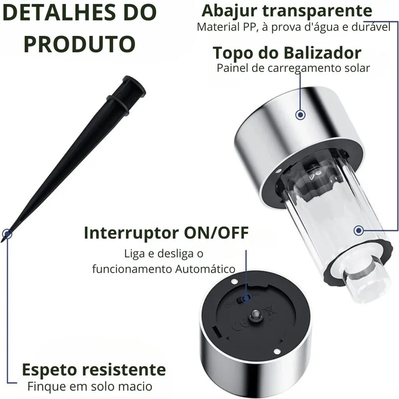 Os Balizadores tem suas versões em Plástico ABS e Inox, Ambos são à prova D'água e resistentes a intempéries.