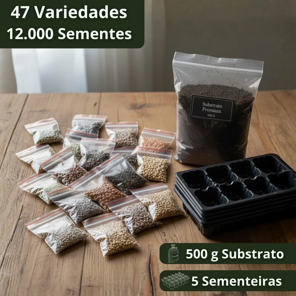 Kit-Horta-Completa-com-47-variedades-12.000-sementes-substrato-500g-5-sementeiras-Loja-do-Jardinista