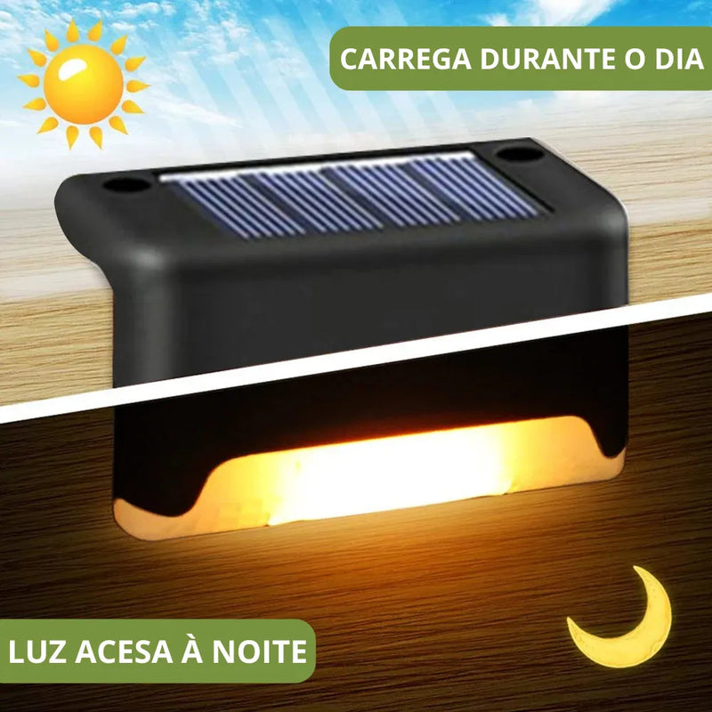 A luminária Carrega com o sol durante o dia e quando anoitece, ela acende automaticamente.