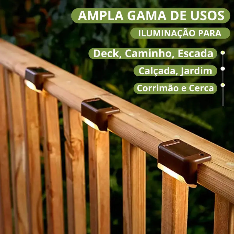 Ampla gama de usos.
Iluminação para: Decks, Caminho de jardim, escada, corrimão e cerca.