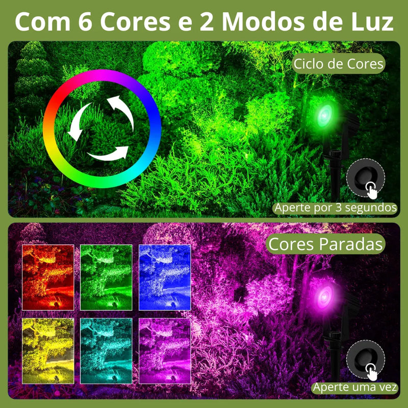 A luminária na Variação RGB (Colorido) tem dois modos de Luz,
6 Cores Cíclcas,
Ou 6 Cores estáticas