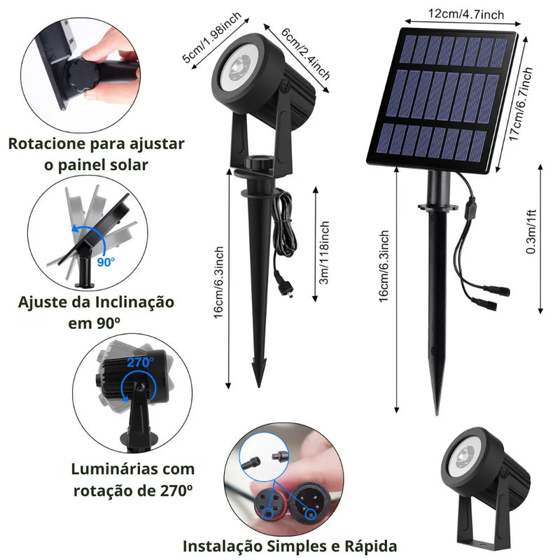 O Painel solar de 17Cm de Altura com 12Cm de Largura, tem ajuste de inclinalção em 90º. E Mais seu Suporte de 16Cm de Altura o mantem fora de contato direto com o solo.