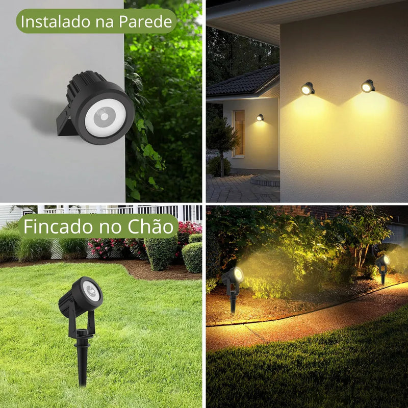 A Luminária pode ser Instalada tanto na Parede (Parafusada ou colada), Quanto fincada ao solo com o espeto.
(Parafusos para instalação na parede e espeto para instalação ao solo Inclusos).