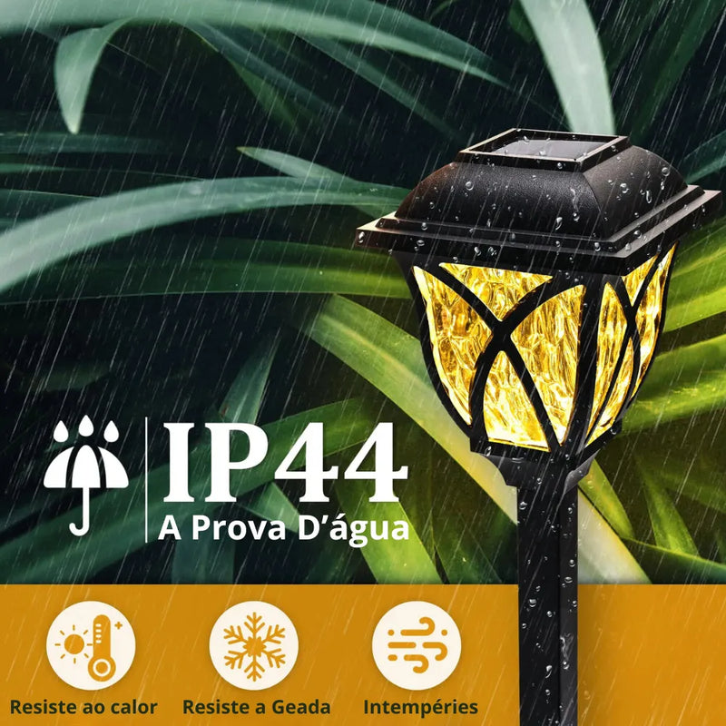 A luminária é resistente ao calor, geadas e Intempéries, tendo certificado IP44 sendo a prova d'água.