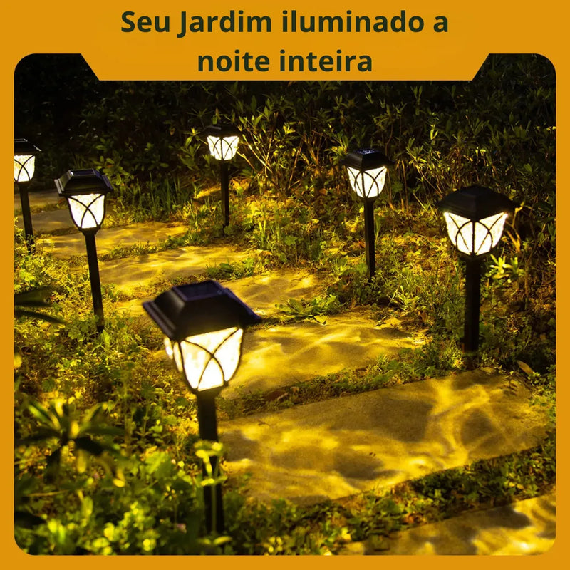 Com sua alta conversão Fotovoltaica, as Luminárias iluminam seu jardim a noite inteira